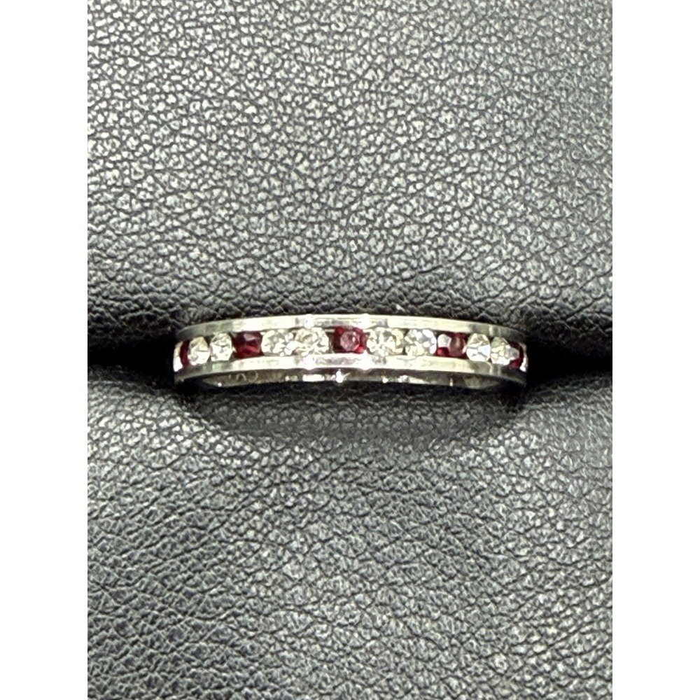 EUC Sterling Silver Red White CZ Eternity Ring Size 7.75 J28